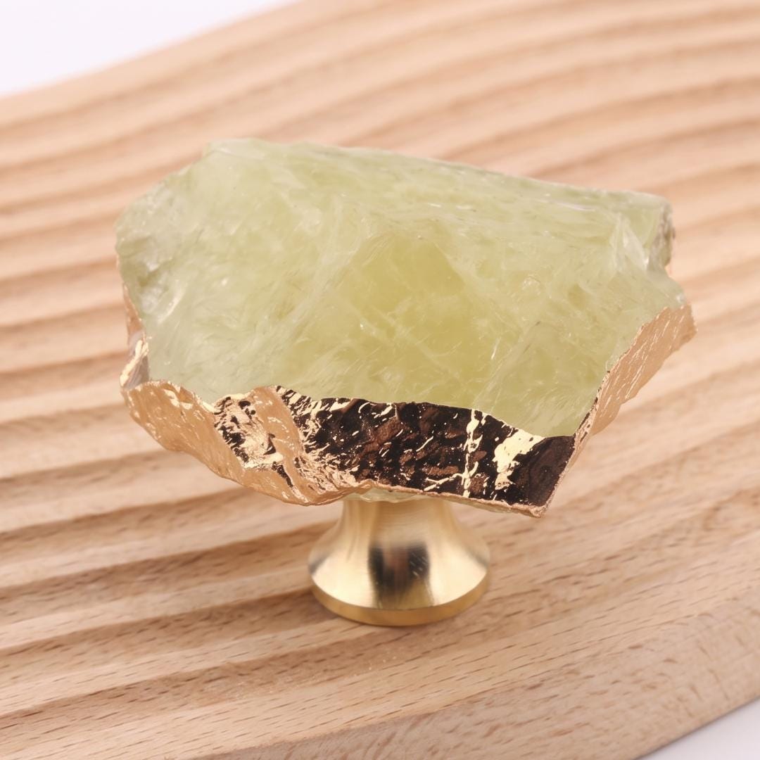 Natural Crystal Cabinet Knob with Gold Edge, Raw Amethyst Rose Quartz Drawer Pull, Single Hole Wardrobe Handle, Luxury Home Decor Hardware