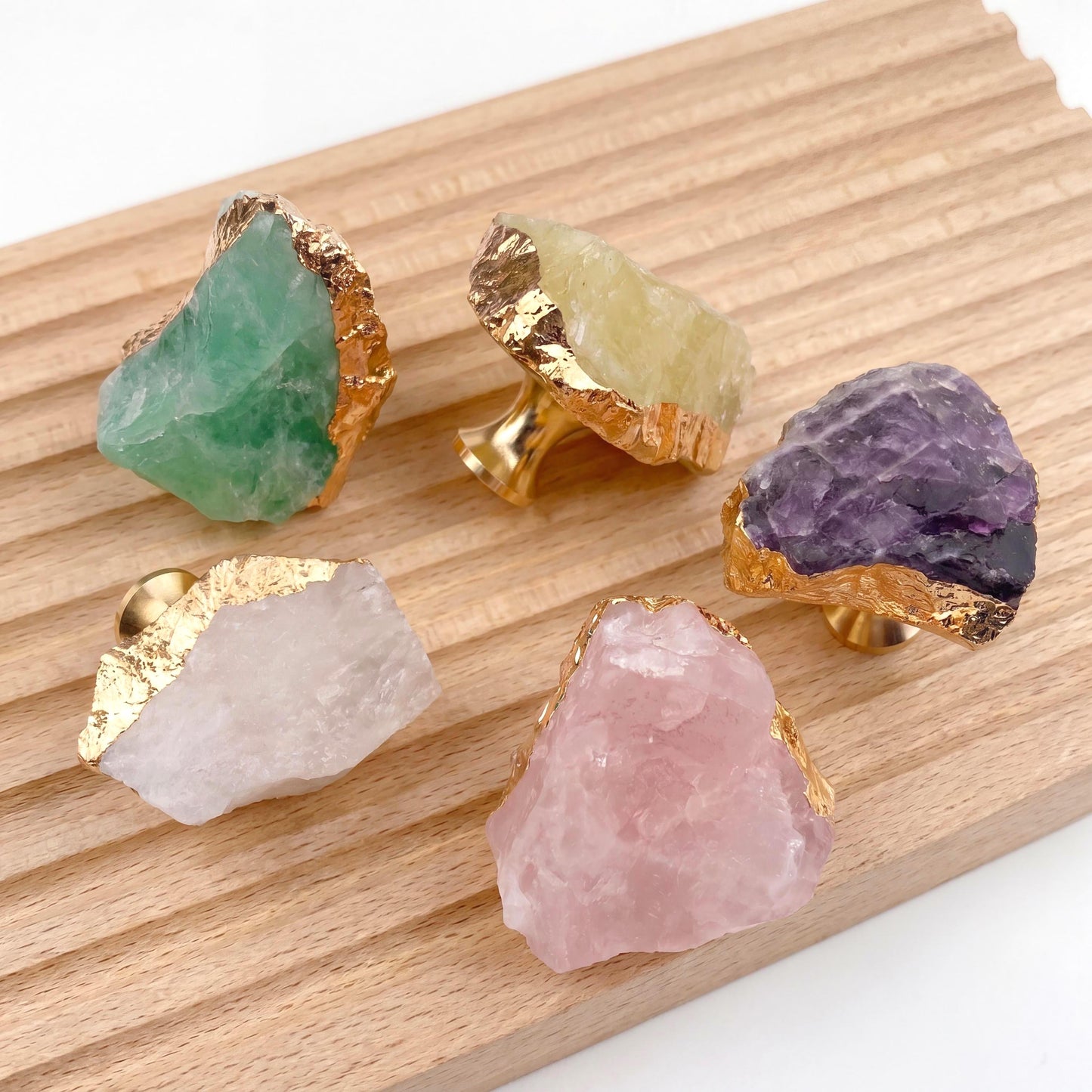Natural Crystal Cabinet Knob with Gold Edge, Raw Amethyst Rose Quartz Drawer Pull, Single Hole Wardrobe Handle, Luxury Home Decor Hardware