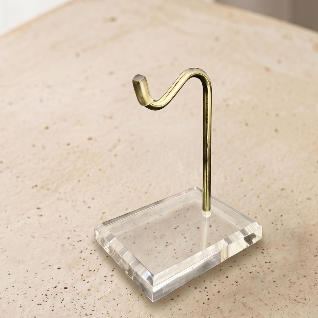 Acrylic Crystal Bracelet Holder, Gold Metal Hook Jewelry Stand, Compact Bangle Pedestal Vanity Organizer, Aesthetic Photography Display Prop