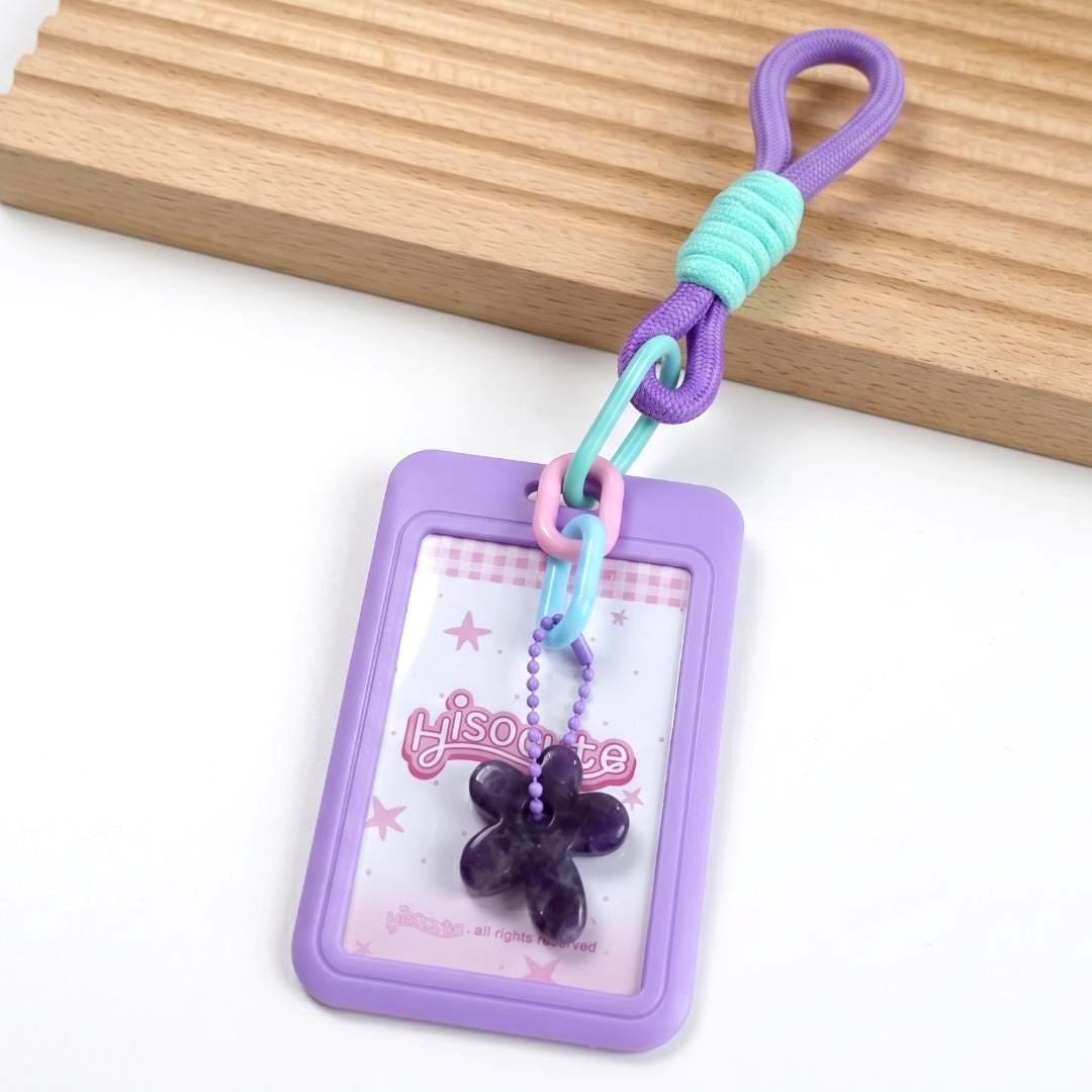 Natural Crystal Flower Photocard Holder, Gemstone Daisy ID Badge Sleeve, Kawaii Campus Card Protector, Office Keychain Gift for Student
