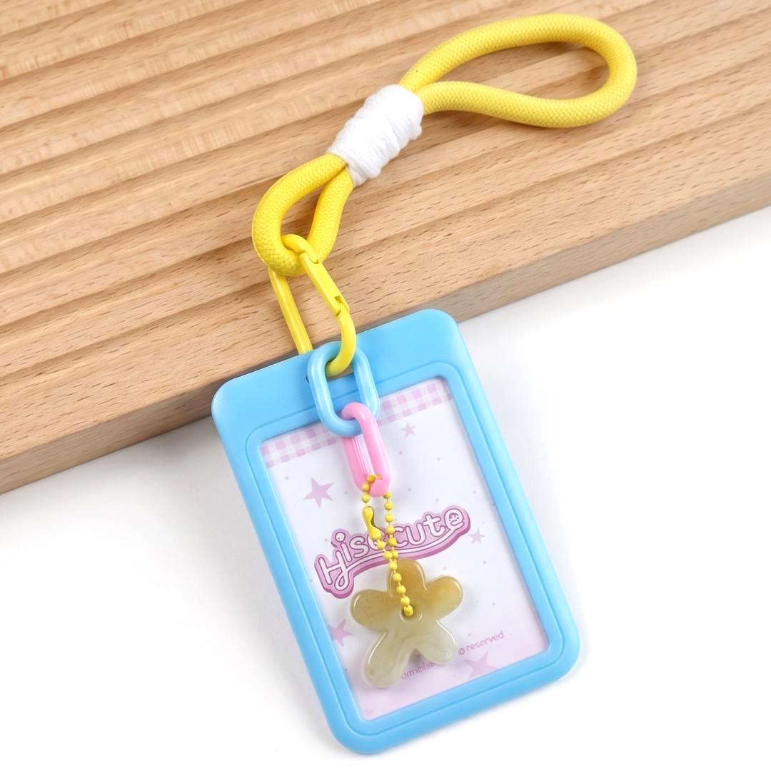 Natural Crystal Flower Photocard Holder, Gemstone Daisy ID Badge Sleeve, Kawaii Campus Card Protector, Office Keychain Gift for Student