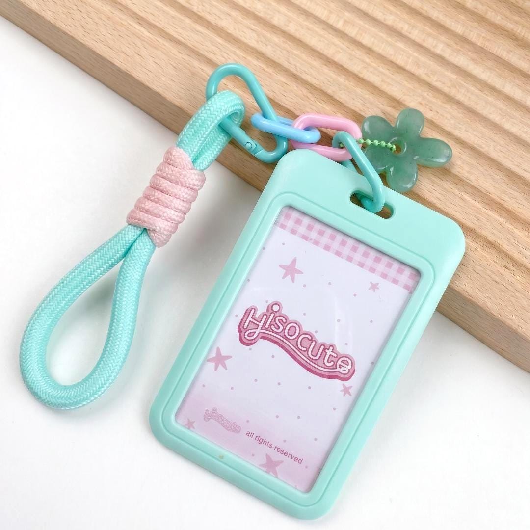 Natural Crystal Flower Photocard Holder, Gemstone Daisy ID Badge Sleeve, Kawaii Campus Card Protector, Office Keychain Gift for Student