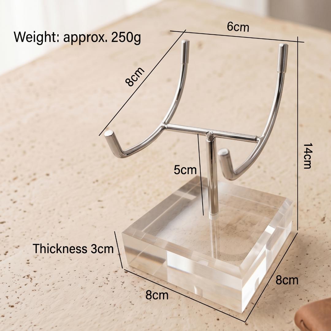 4-Prong Acrylic Crystal Display Stand for Large Geodes & Fossils, Heavy Duty Metal Arm Mineral Specimen Pedestal, Unique Collector Gift