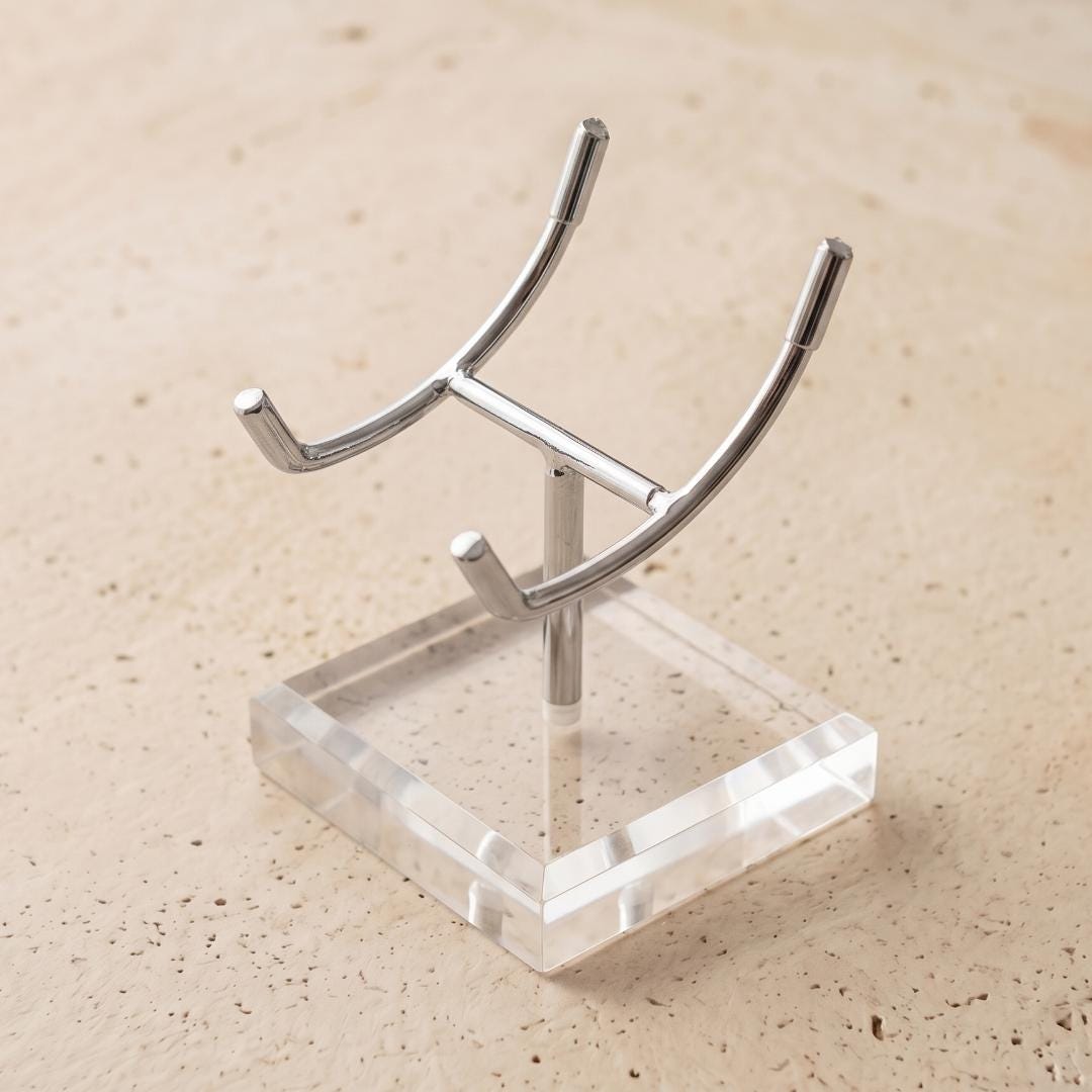 4-Prong Acrylic Crystal Display Stand for Large Geodes & Fossils, Heavy Duty Metal Arm Mineral Specimen Pedestal, Unique Collector Gift