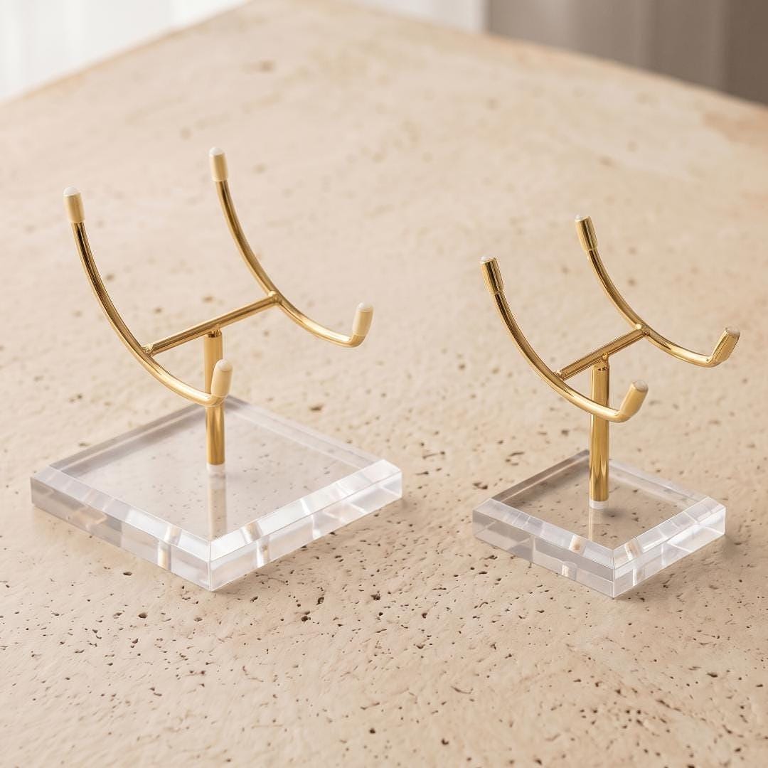 4-Prong Acrylic Crystal Display Stand for Large Geodes & Fossils, Heavy Duty Metal Arm Mineral Specimen Pedestal, Unique Collector Gift