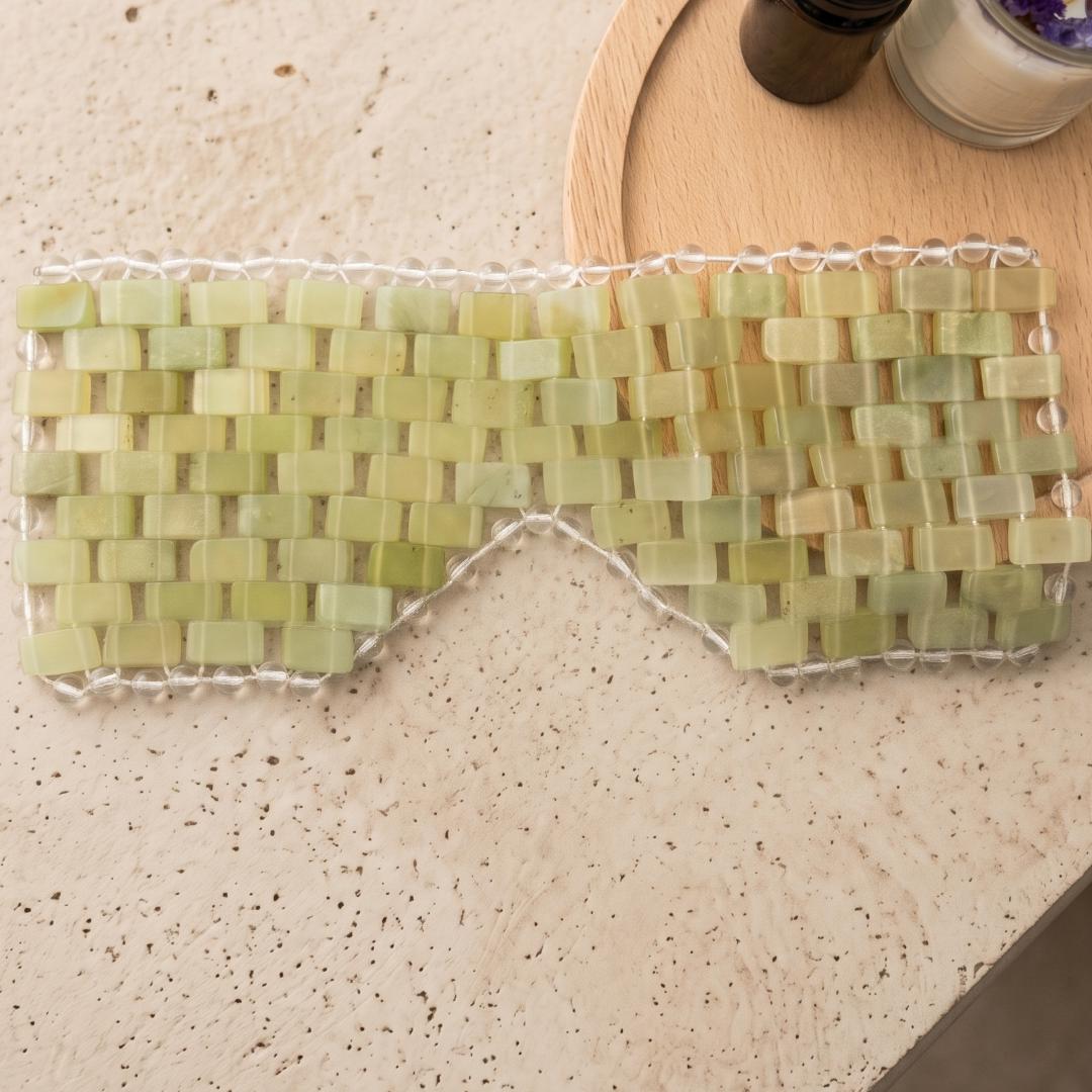 Natural Jade Stone Eye Mask, Cooling Gemstone Sleep Mask, Weighted Healing Crystal Mask, Sustainable Sleep Blindfold, Self Care Gift