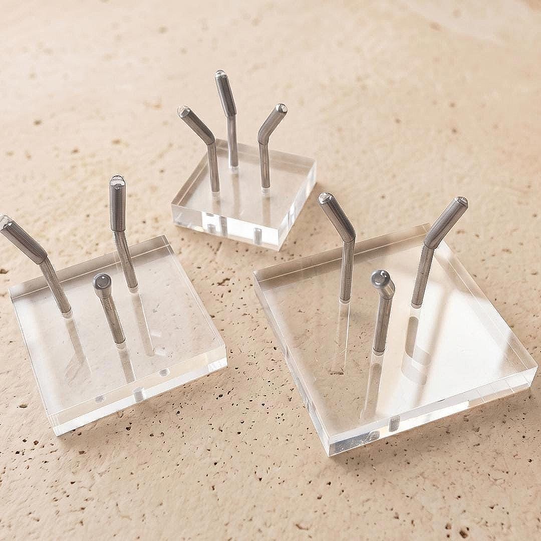 Mineral Display Stand with Acrylic Base, Three Metal Leg Crystal Holder, Slanted Specimen Pedestal for Spheres & Eggs, Unique Gift