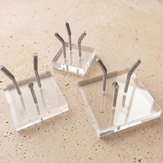 Mineral Display Stand with Acrylic Base, Three Metal Leg Crystal Holder, Slanted Specimen Pedestal for Spheres & Eggs, Unique Gift