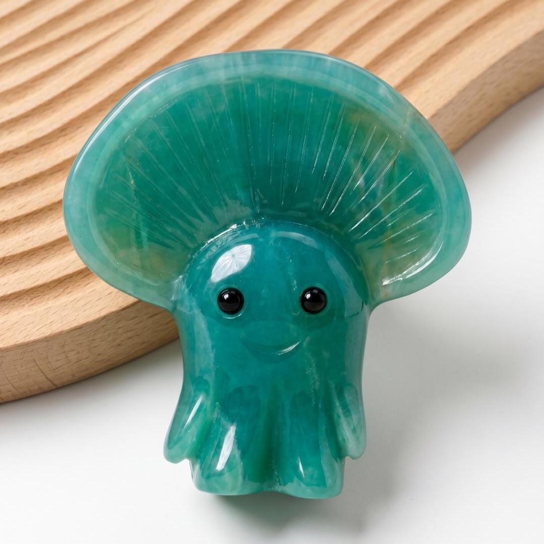 Natural Crystal Jellyfish Carving, Small Gemstone Ocean Animal Figurine, Quartz Marine Creature Statue, Cute Pocket Stone Luxury Gift