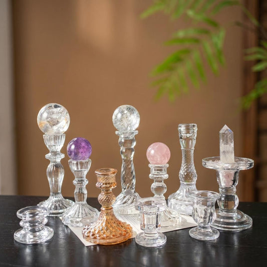 Glass Candlestick Base, Crystal Sphere Holder, Vintage Style Candle Stand, Taper Candlestick Pedestal, Home Decor, Romantic Wedding Altar