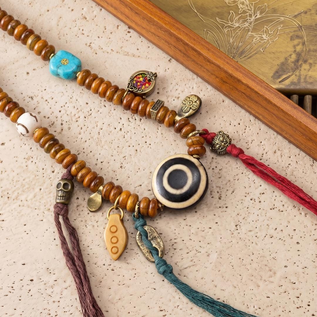 Himalayan 3 Eyes Dzi Bead, Etched Agate Spacer, Totem Marker Beads for Mala Necklace Making, Ethnic Geometry Jewelry Supplies Craft Gift