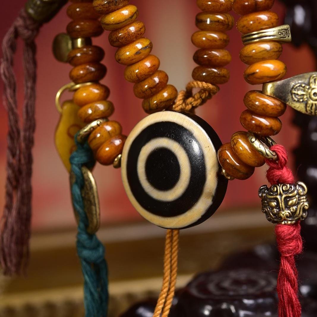 Himalayan 3 Eyes Dzi Bead, Etched Agate Spacer, Totem Marker Beads for Mala Necklace Making, Ethnic Geometry Jewelry Supplies Craft Gift