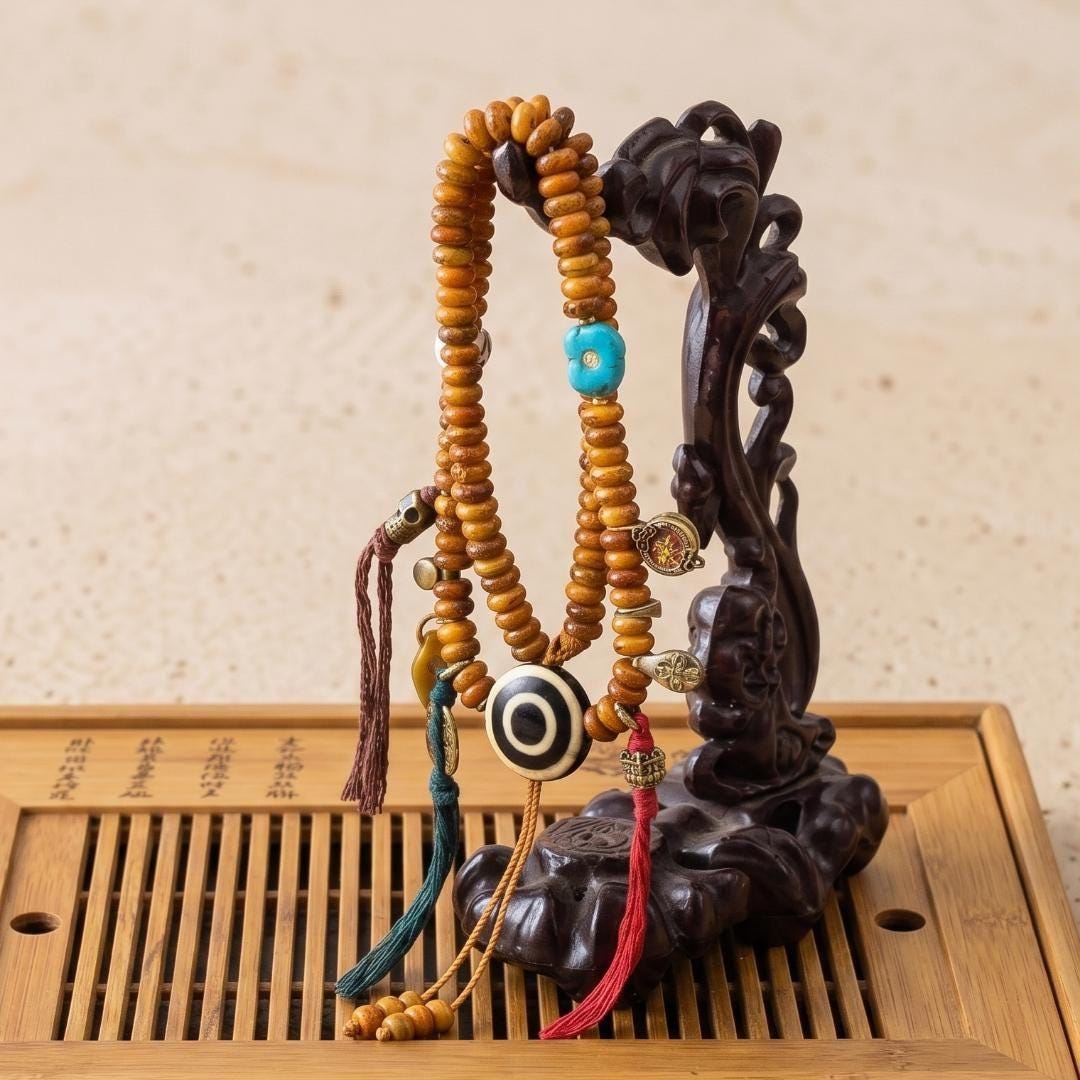 Himalayan 3 Eyes Dzi Bead, Etched Agate Spacer, Totem Marker Beads for Mala Necklace Making, Ethnic Geometry Jewelry Supplies Craft Gift