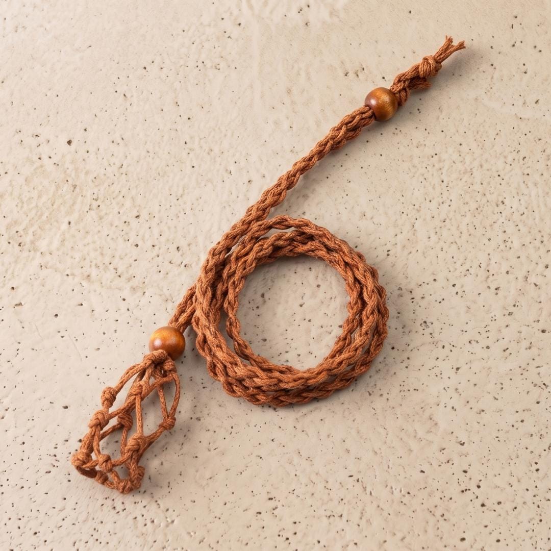 Adjustable Necklace Cord Empty Stone Holder, Large Crystal Cage Cord for Quartz Raw Gemstone, Woven Interchangeable Pendant Necklace Rope