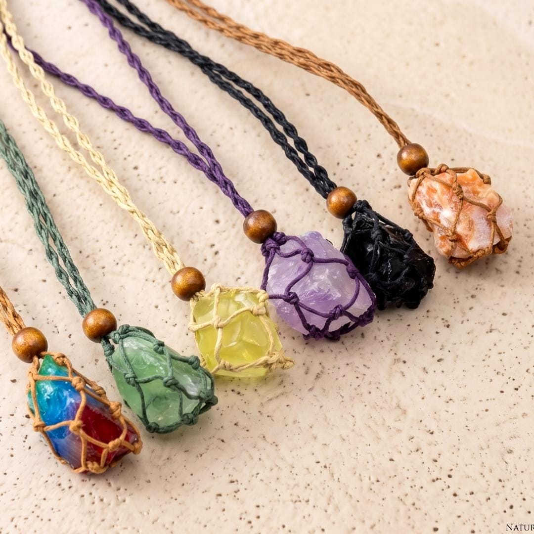 Adjustable Necklace Cord Empty Stone Holder, Large Crystal Cage Cord for Quartz Raw Gemstone, Woven Interchangeable Pendant Necklace Rope