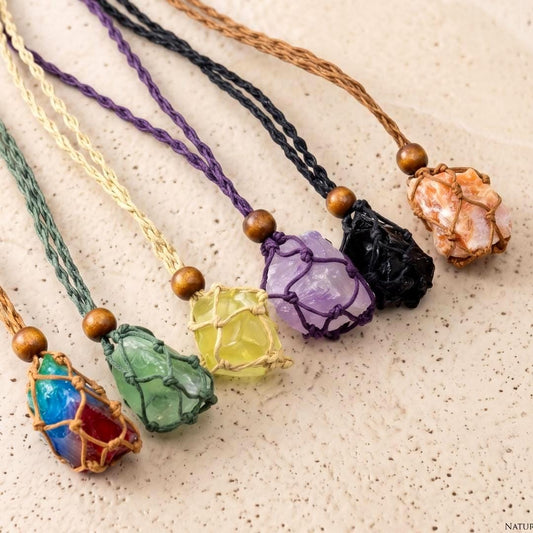 Adjustable Necklace Cord Empty Stone Holder, Large Crystal Cage Cord for Quartz Raw Gemstone, Woven Interchangeable Pendant Necklace Rope