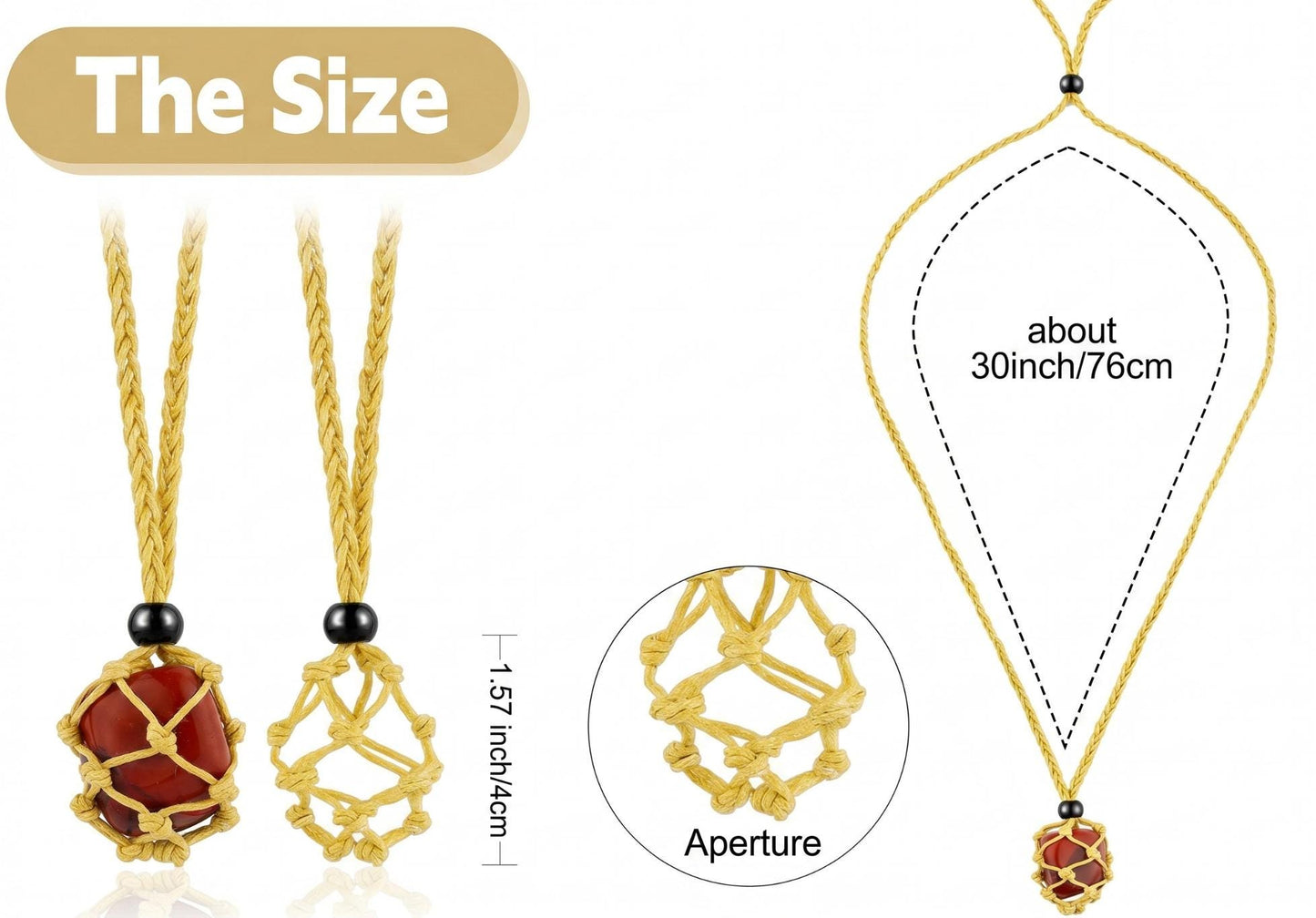 Adjustable Necklace Cord Empty Stone Holder, Large Crystal Cage Cord for Quartz Raw Gemstone, Woven Interchangeable Pendant Necklace Rope