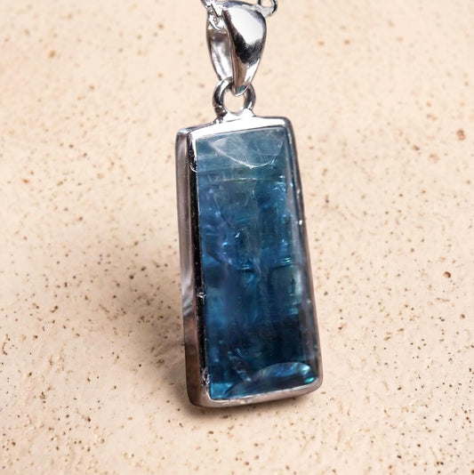 Natural Blue Kyanite Necklace, S925 Sterling Silver Zen Pendant, Healing Crystal Jewelry for Her, Minimalist Gemstone, Unique Gift