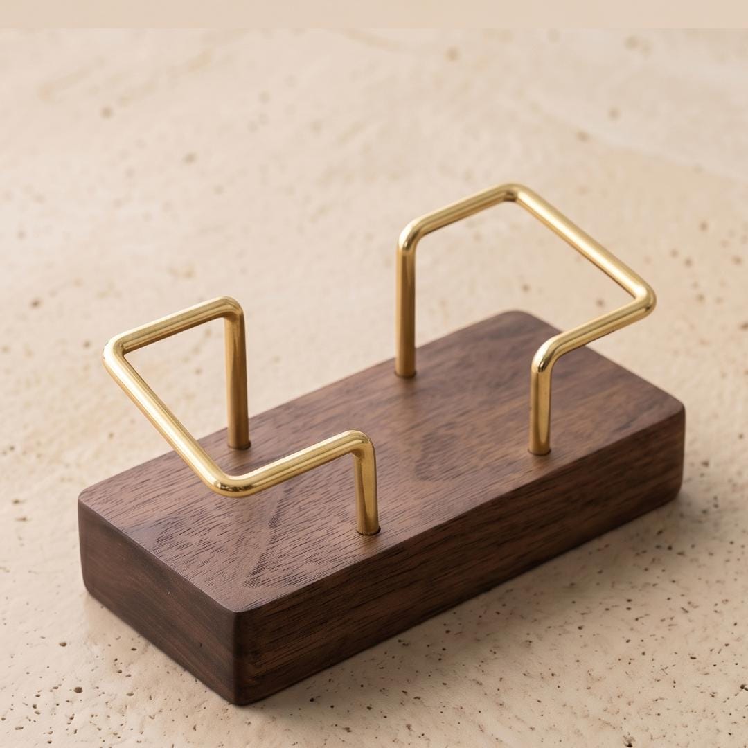 Walnut Wood Business Card Holder with Brass Accent, Desktop Storage Organizer Box, Minimalist Office Desk Decor Stand Coworker Gift Idea