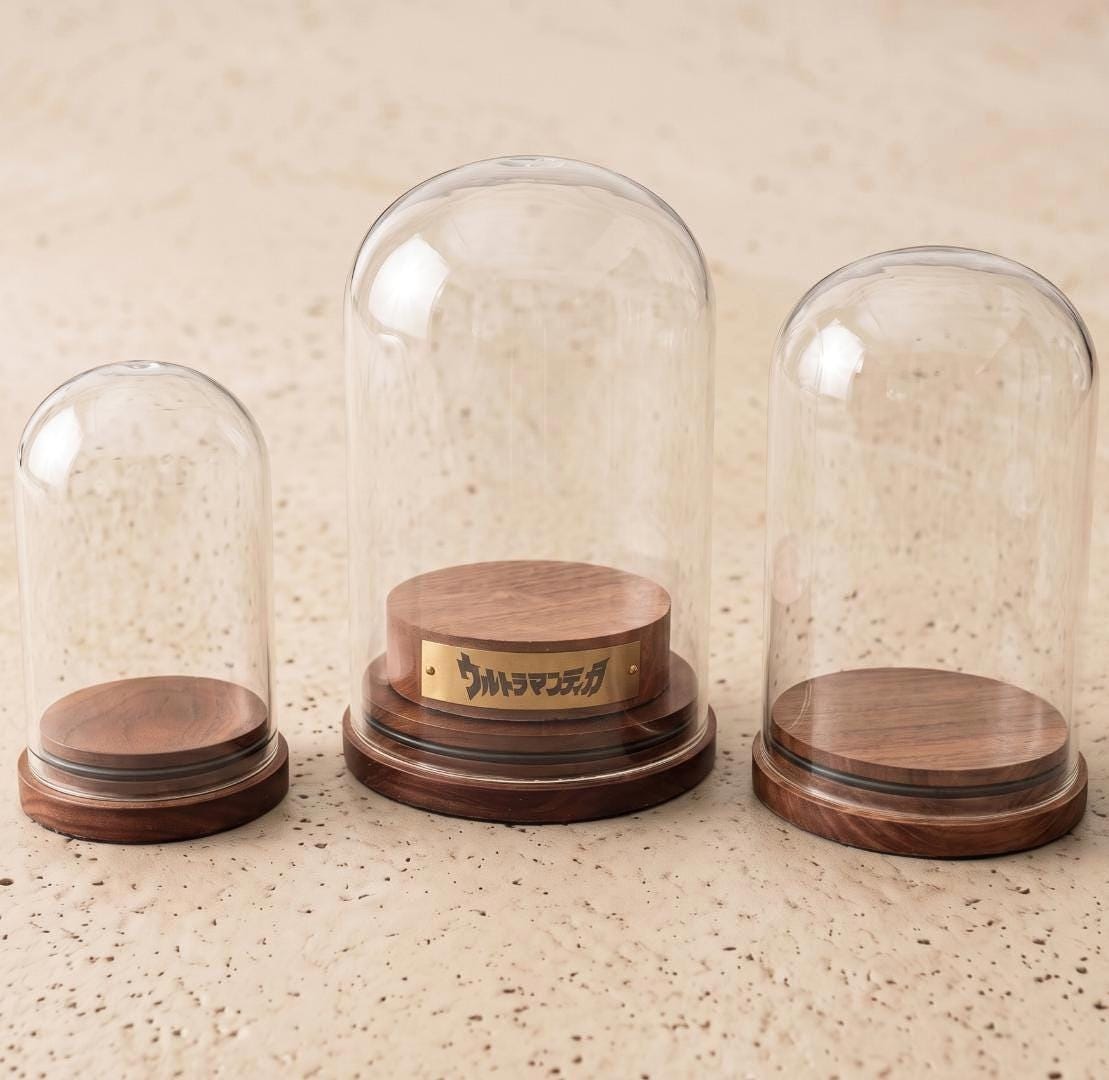 Custom Glass Cloche Dome with Wooden Base, Personalized Nameplate Display Case for Crystals Mineral Specimen, Preserved Flower Gift Stand