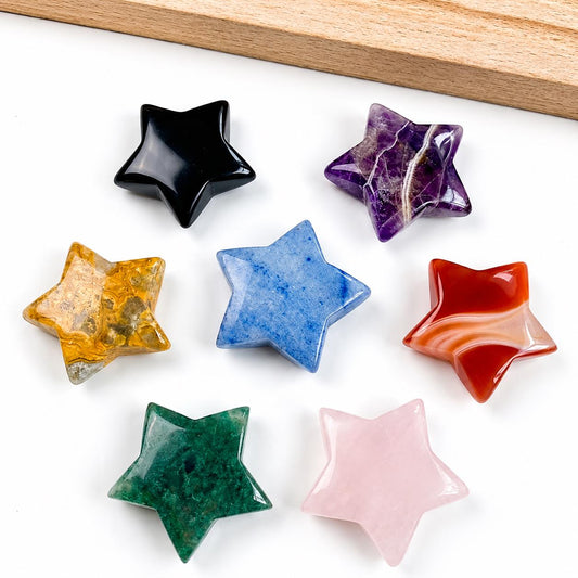 1.1'' Natural Crystal Star Carving, Mini Gemstone Pentagram Figurine, Quartz Tiny Star Pocket Stone, Whimsical Desk Decor, Gift for Her