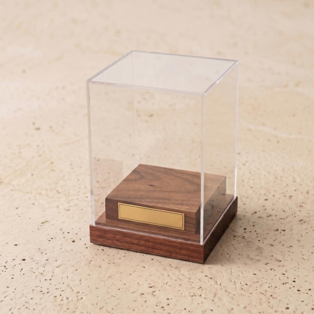 Acrylic Crystal Display Case, Mineral Specimen Wooden Boxes, Figurine Blind Box Showcase, Custom Engraved Nameplate LED Option Gift