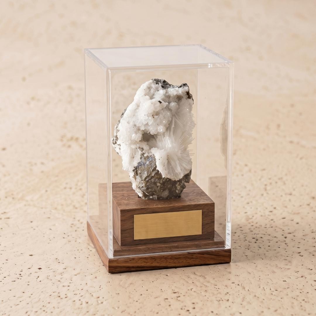 Acrylic Crystal Display Case, Mineral Specimen Wooden Boxes, Figurine Blind Box Showcase, Custom Engraved Nameplate LED Option Gift