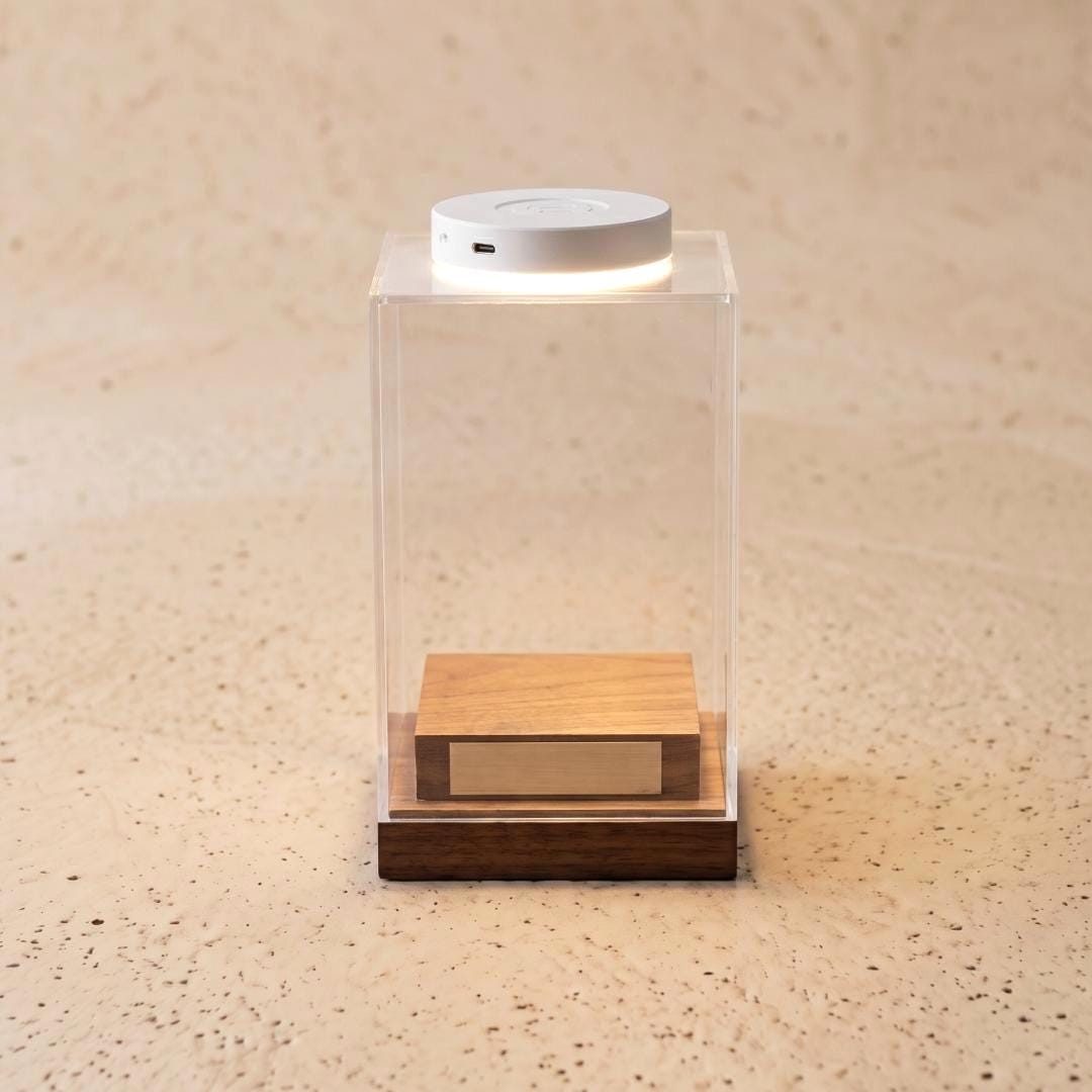 Acrylic Crystal Display Case, Mineral Specimen Wooden Boxes, Figurine Blind Box Showcase, Custom Engraved Nameplate LED Option Gift