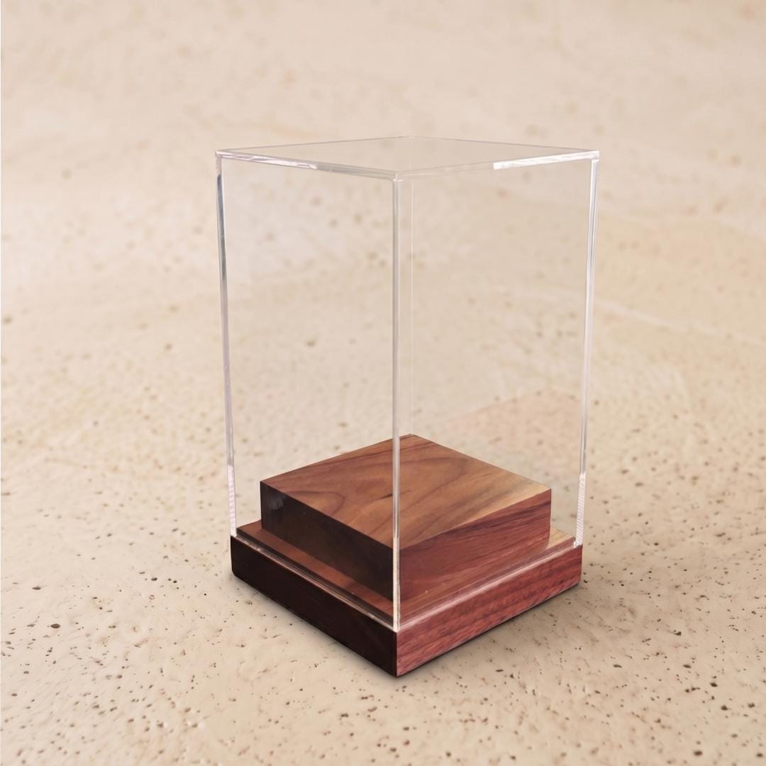 Acrylic Crystal Display Case, Mineral Specimen Wooden Boxes, Figurine Blind Box Showcase, Custom Engraved Nameplate LED Option Gift