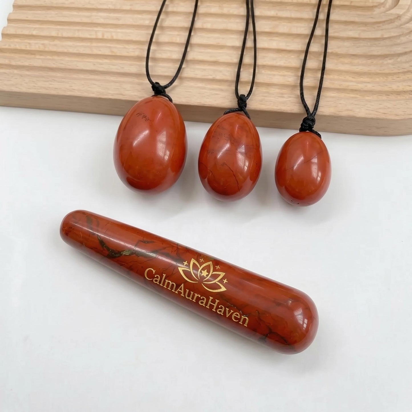 Amethyst Crystal Egg Set with Gemstone 3 Eggs + Massager Wand, Polished Healing Stones for Relaxation & Decor