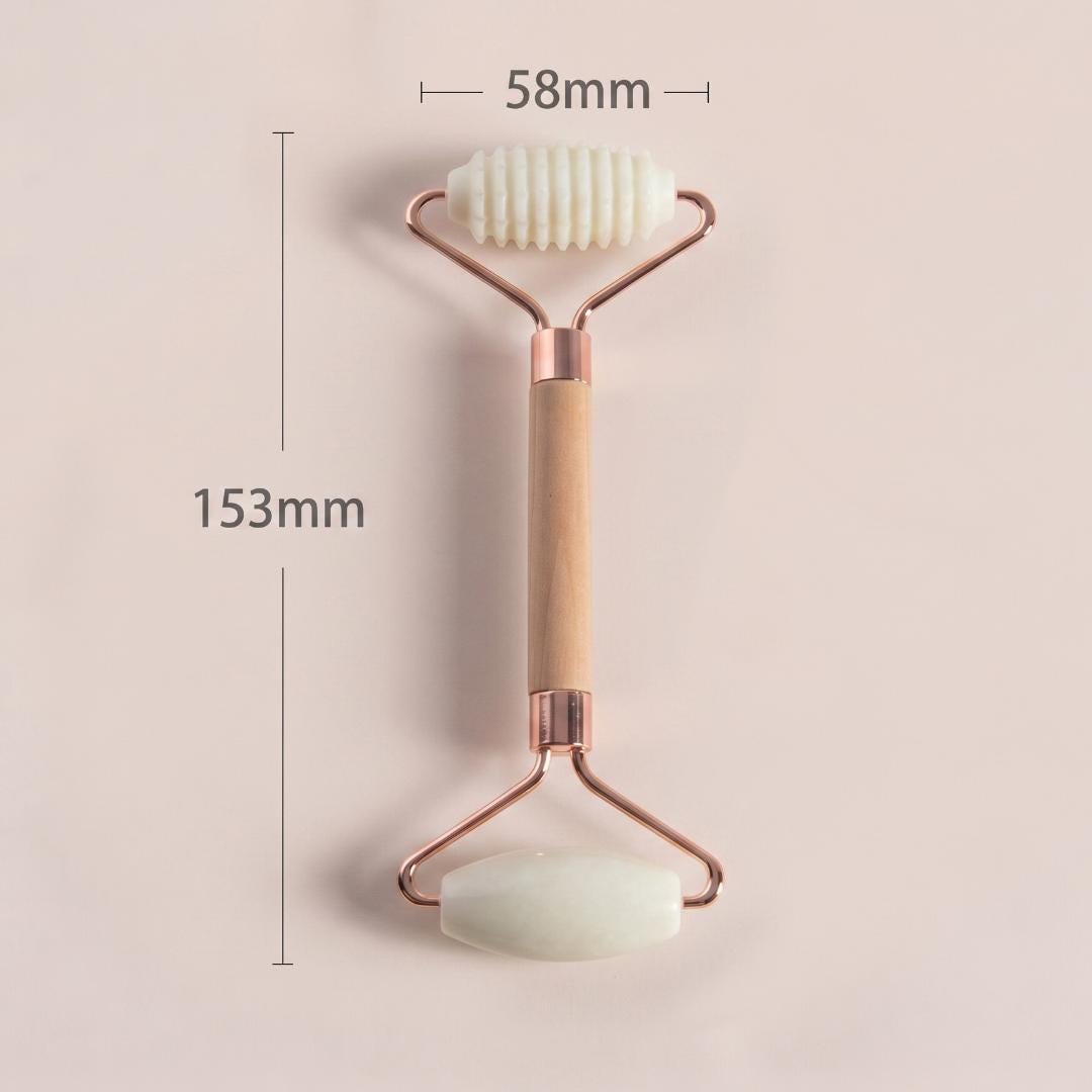 Luxury Jade Facial Roller, Natural Stone Massager with Wooden Base, Premium Skincare Vanity Display Stand, Wellness Self Care Gift for Her