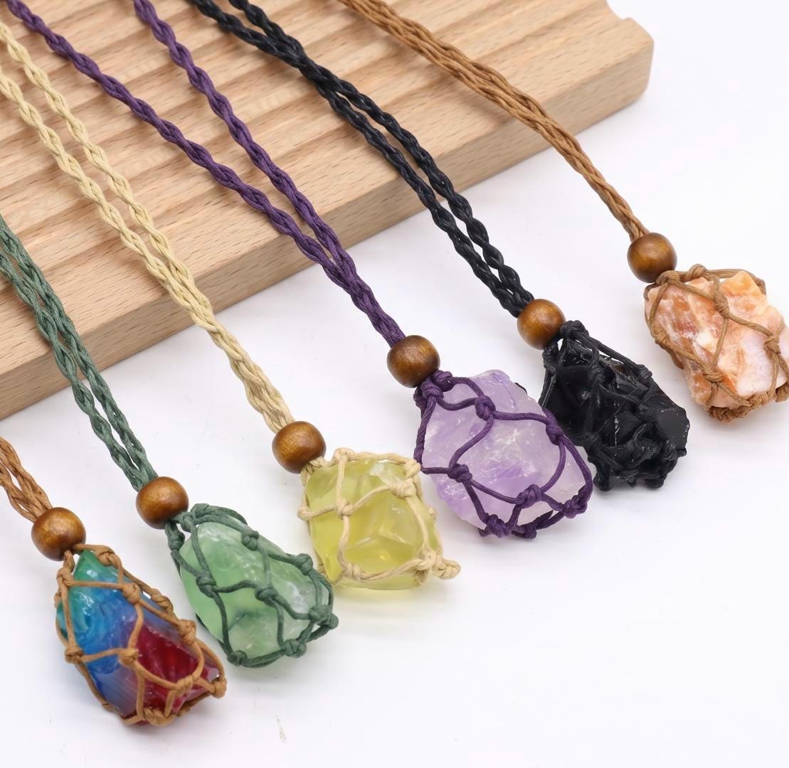 Adjustable Necklace Cord Empty Stone Holder, Interchangeable Crystal Cage Pendant, Net Pocket Gemstone Cord, Unique Jewelry Making Gift