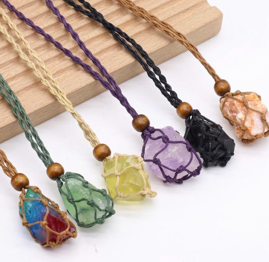 Adjustable Necklace Cord Empty Stone Holder, Interchangeable Crystal Cage Pendant, Net Pocket Gemstone Cord, Unique Jewelry Making Gift
