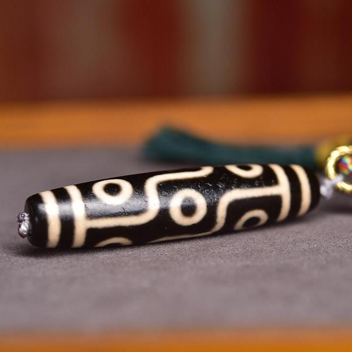 9 Eye Dzi Bead Necklace, Vintage Agate Amulet with Turquoise, Bronze Elephant Pendant, Natural Stone Mala Charm Jewelry