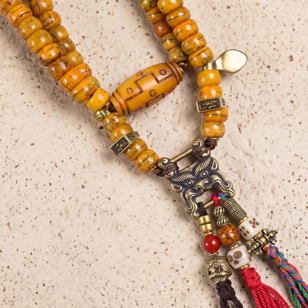Handcrafted 108 Prayer Beads, Mindful Meditation Wrap Bracelet, Ethnic Dzi Bead Jewelry, Boho Chic Gift for Yogi, Unisex Birthday Gift