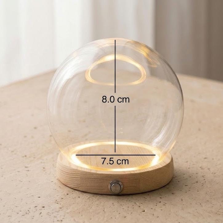 LED Light Up Glass Cloche Dome, Wooden Display Base, Crystal Specimen Stand, Preserved Flower Glass Cover Gift, Custom Engraved