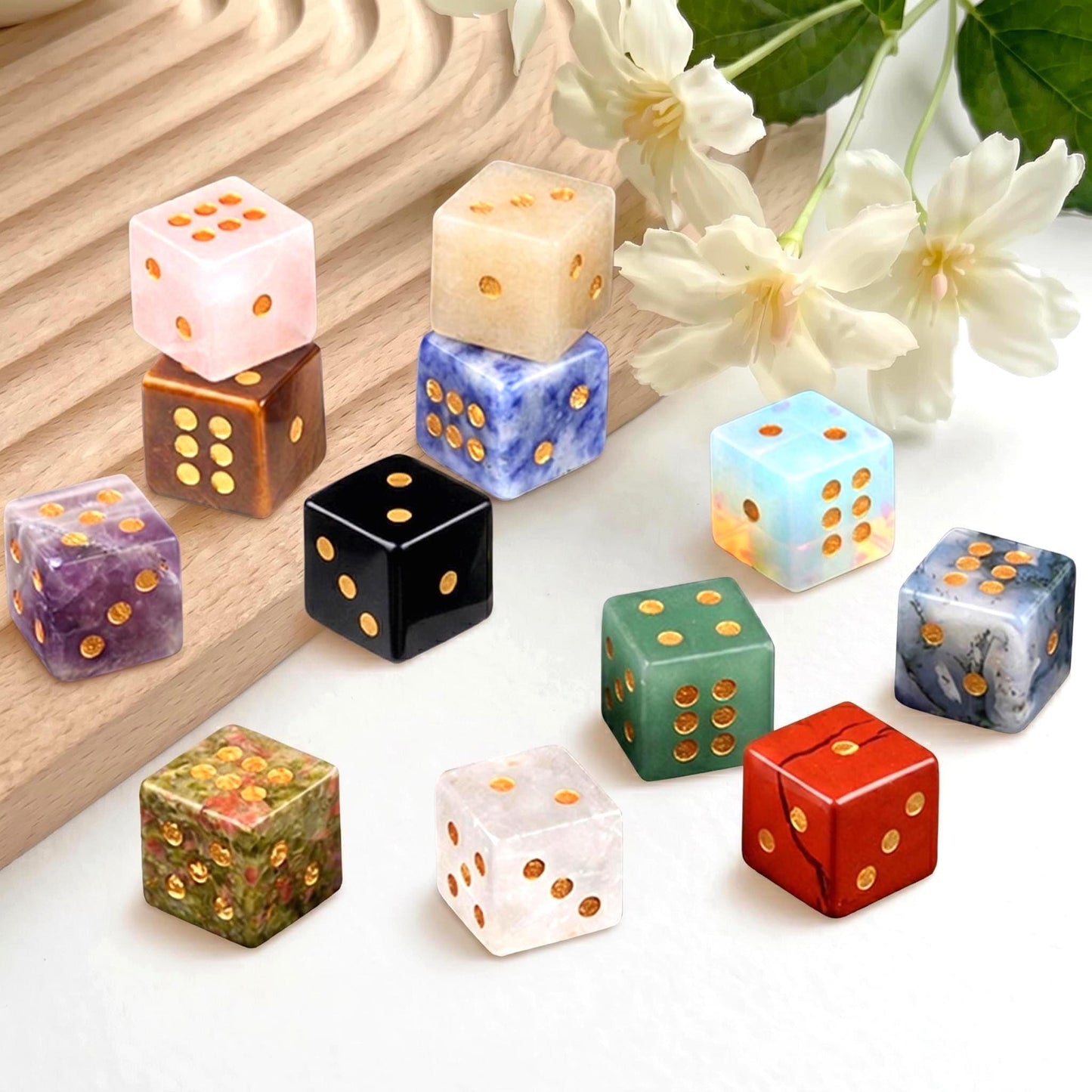 Natural Gemstone Dice, Crystal D6 Dice Set for Tabletop Games, Unique Stone Dice for RPG, Board Game Accessories, Handmade Gamer Gift