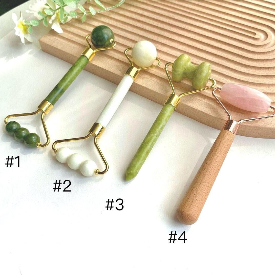 Natural Jade Face Roller, Crystal Facial Massage Tool with Wooden Handle, Skincare Self Care Massager, Gift for Her