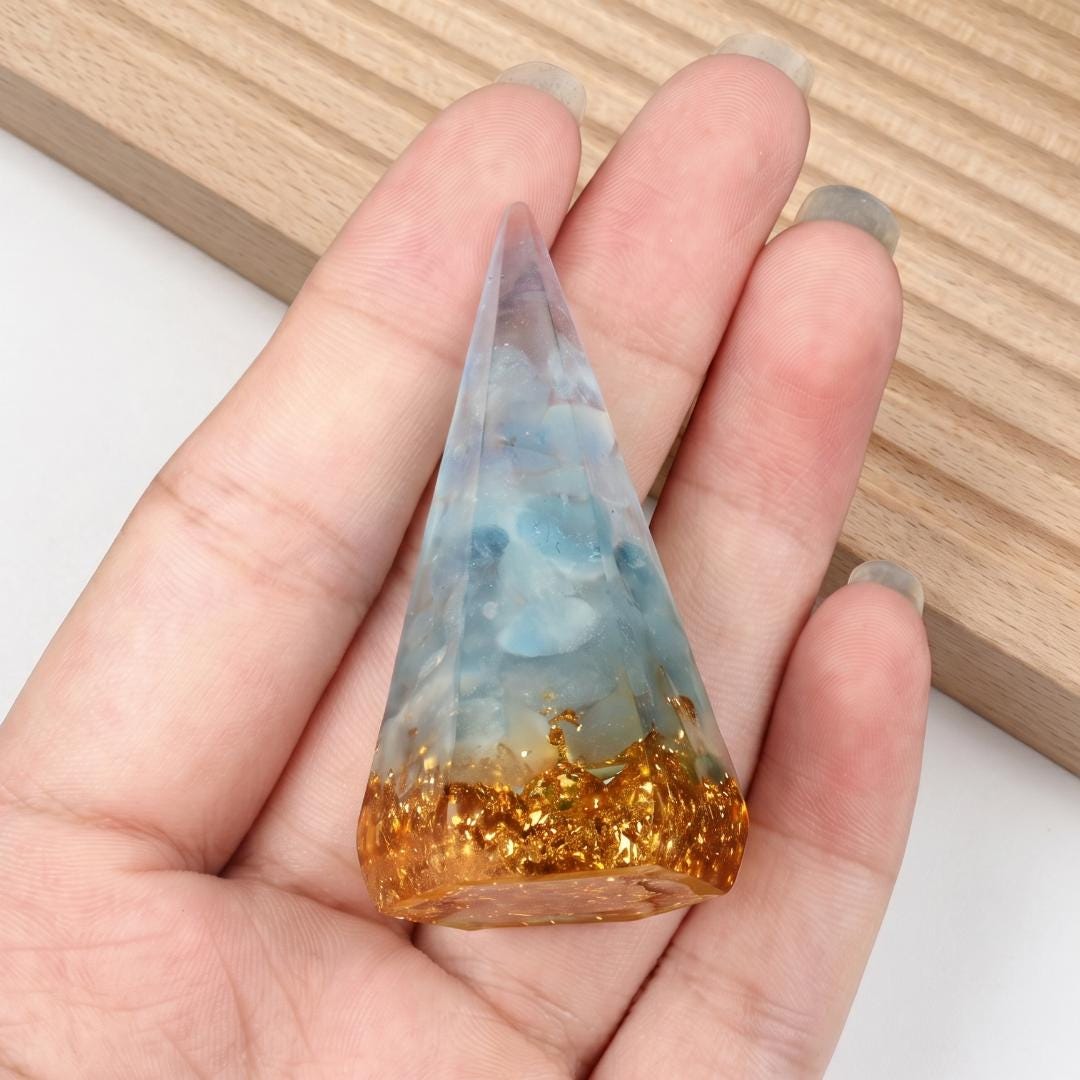 Crystal Ring Holder Cone, Orgonite Resin Jewelry Display Stand, Crystal Chips Stone Ring Organizer for Vanity, Wedding Ring Display Gift