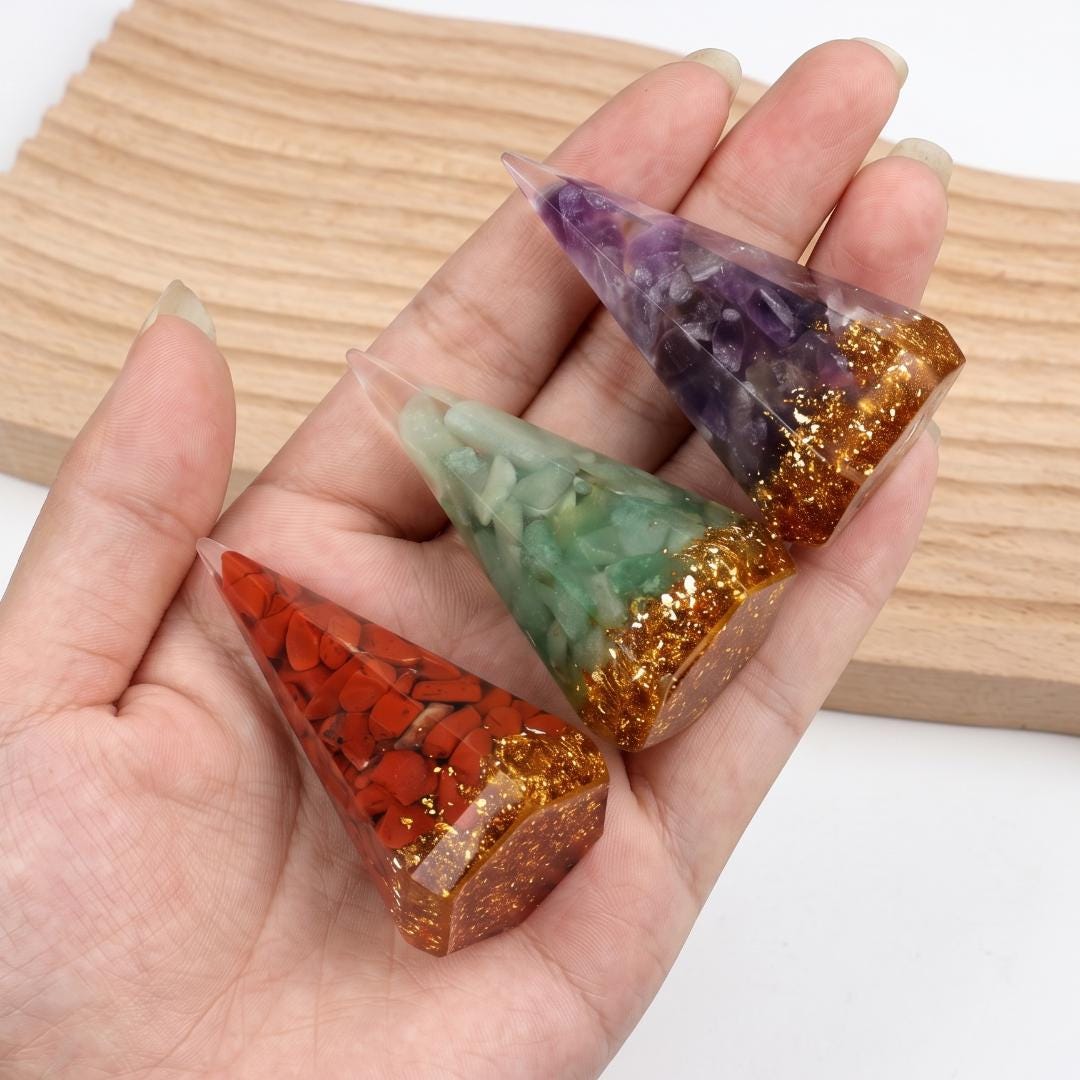 Crystal Ring Holder Cone, Orgonite Resin Jewelry Display Stand, Crystal Chips Stone Ring Organizer for Vanity, Wedding Ring Display Gift