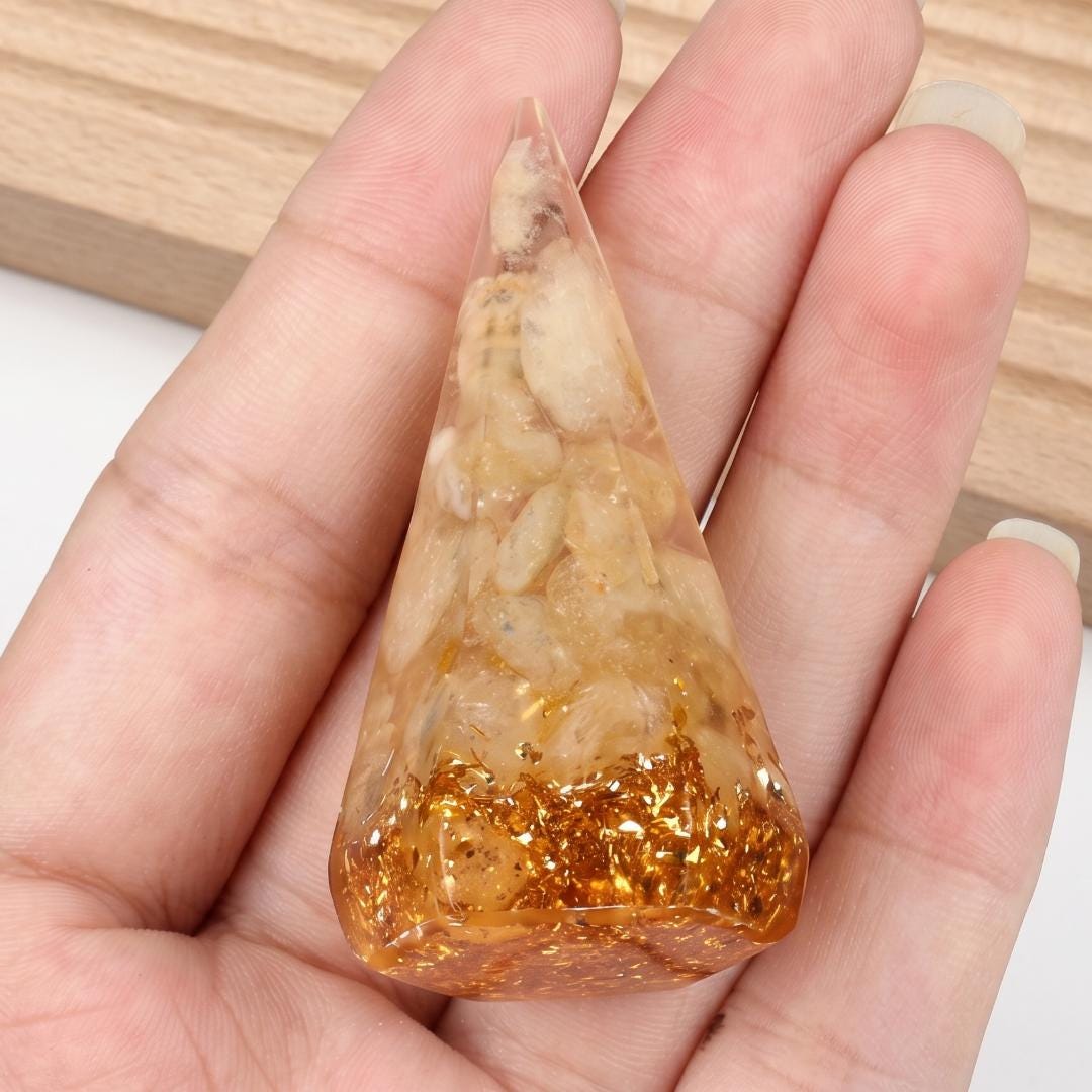 Crystal Ring Holder Cone, Orgonite Resin Jewelry Display Stand, Crystal Chips Stone Ring Organizer for Vanity, Wedding Ring Display Gift