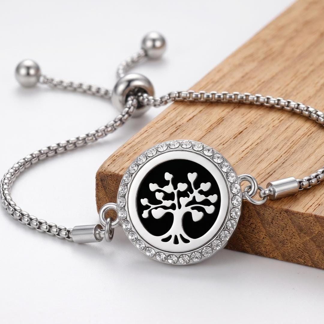Essential Oil Diffuser Bracelet, Tree of Life Mandala Cat Design, Adjustable Steel Aromatherapy Bracelet, Self Care Gift for Her