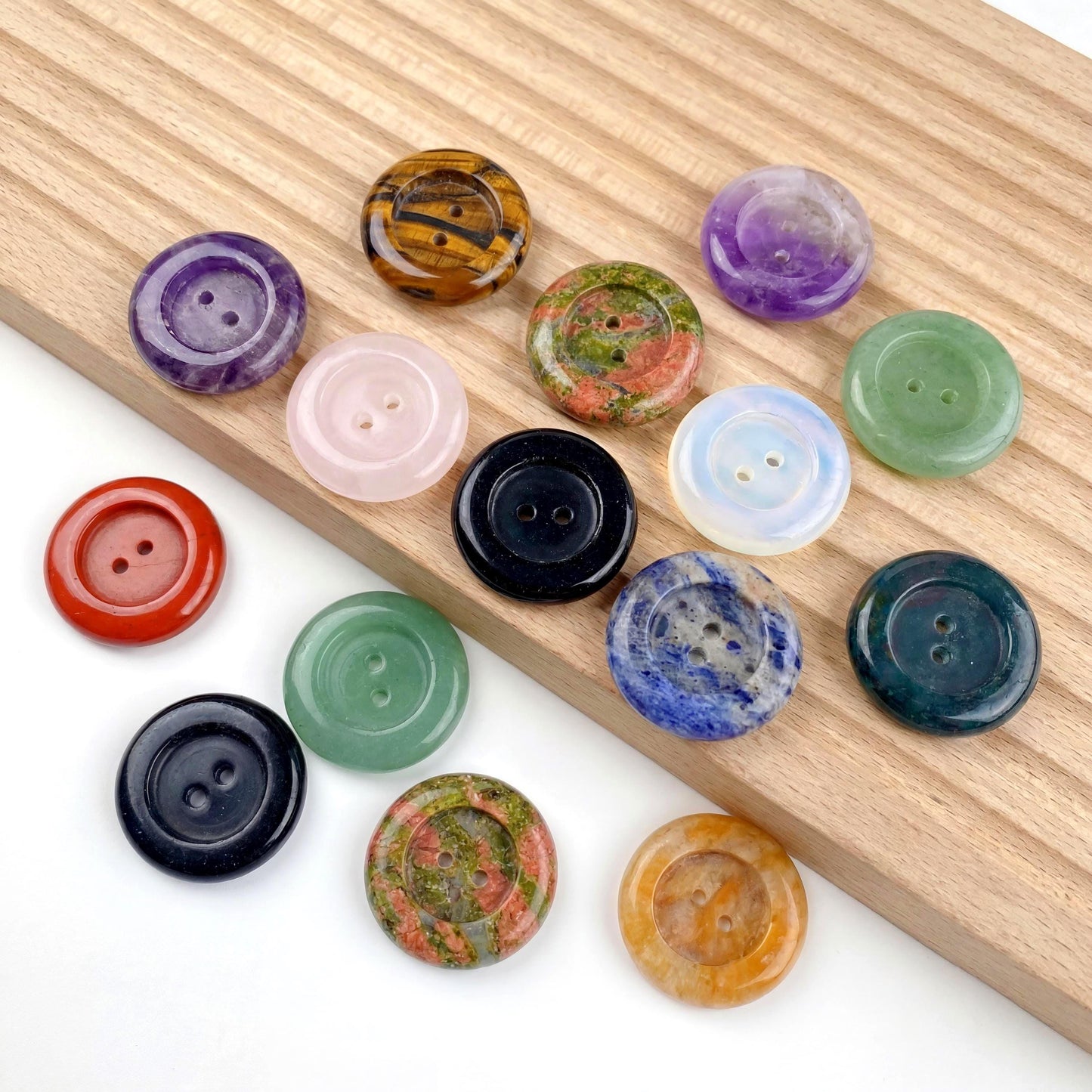Natural Gemstone Button Charm, Double Hole Smooth Round Disc Connectors, Loose Crystal Buttons for Sewing Jewelry Making, Gift for Crafters