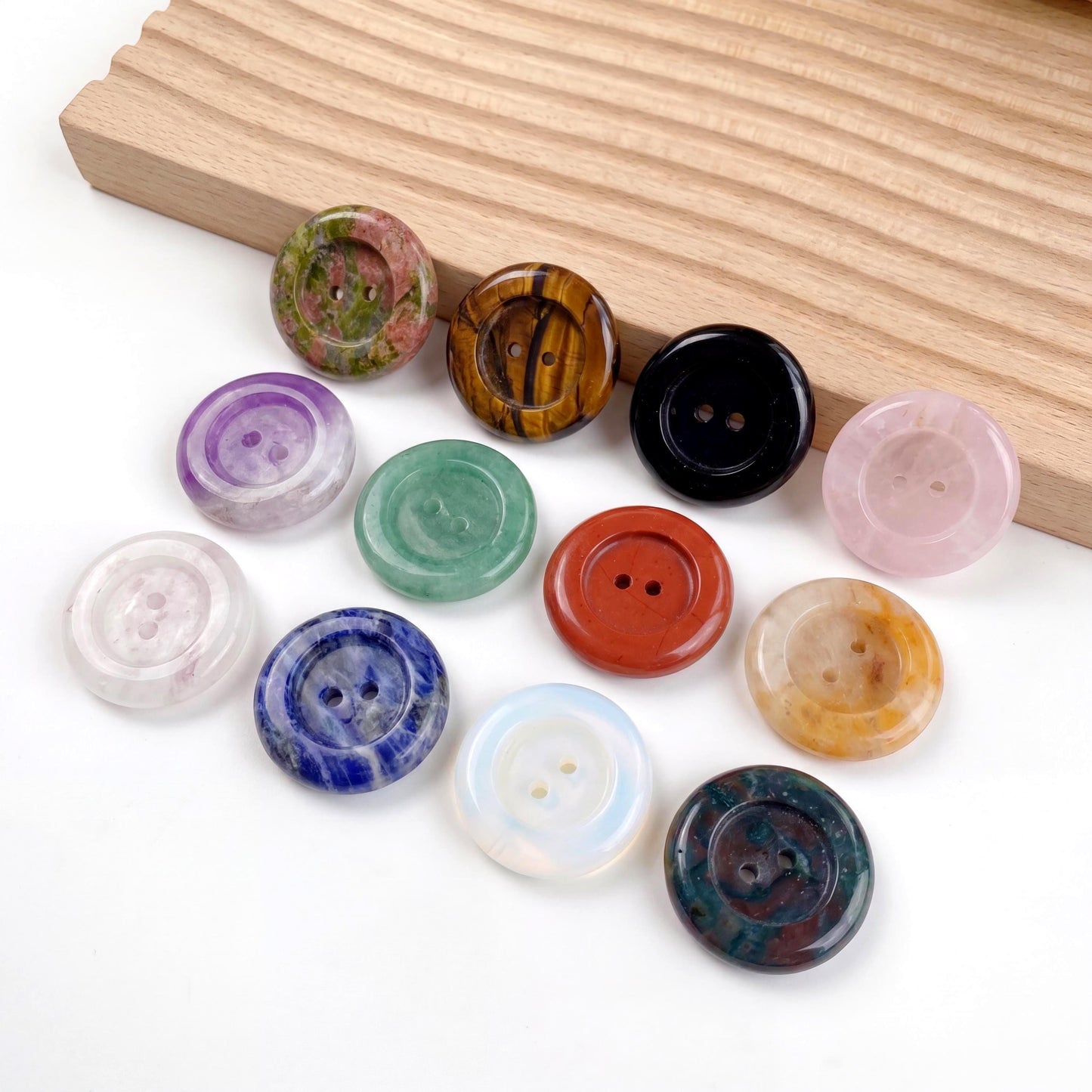 Natural Gemstone Button Charm, Double Hole Smooth Round Disc Connectors, Loose Crystal Buttons for Sewing Jewelry Making, Gift for Crafters