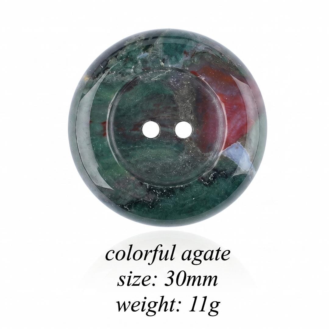Natural Gemstone Button Charm, Double Hole Smooth Round Disc Connectors, Loose Crystal Buttons for Sewing Jewelry Making, Gift for Crafters