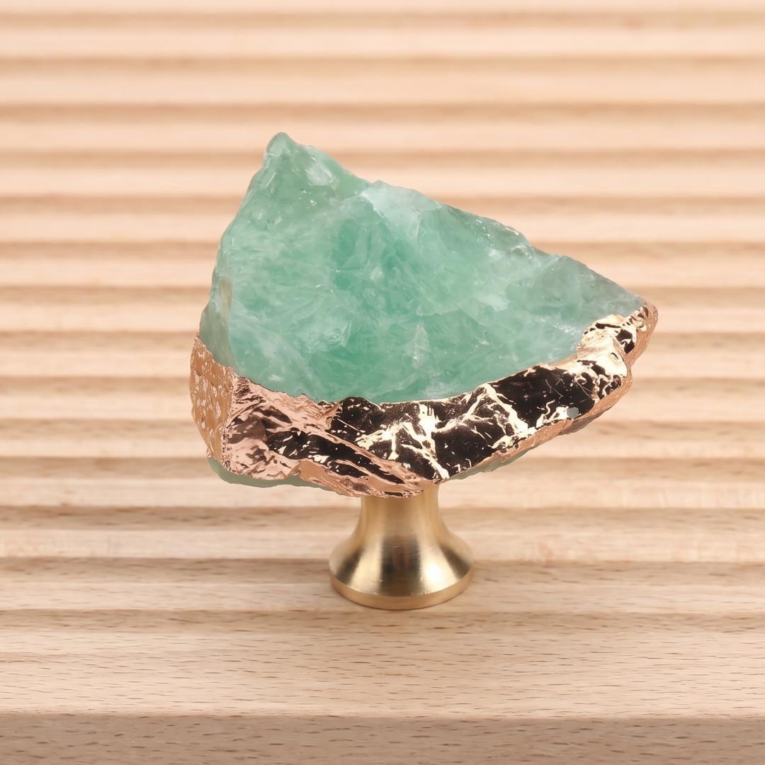 Natural Crystal Cabinet Knob with Gold Edge, Raw Amethyst Rose Quartz Drawer Pull, Single Hole Wardrobe Handle, Luxury Home Decor Hardware