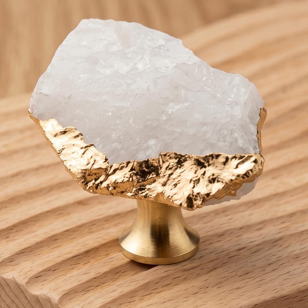 Natural Crystal Cabinet Knob with Gold Edge, Raw Amethyst Rose Quartz Drawer Pull, Single Hole Wardrobe Handle, Luxury Home Decor Hardware