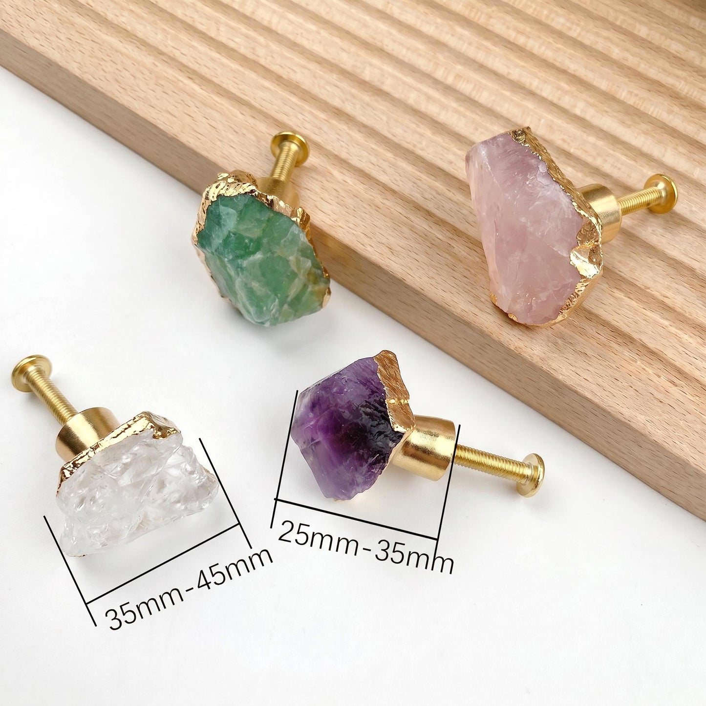 Natural Crystal Cabinet Knob with Gold Edge, Raw Amethyst Rose Quartz Drawer Pull, Single Hole Wardrobe Handle, Luxury Home Decor Hardware
