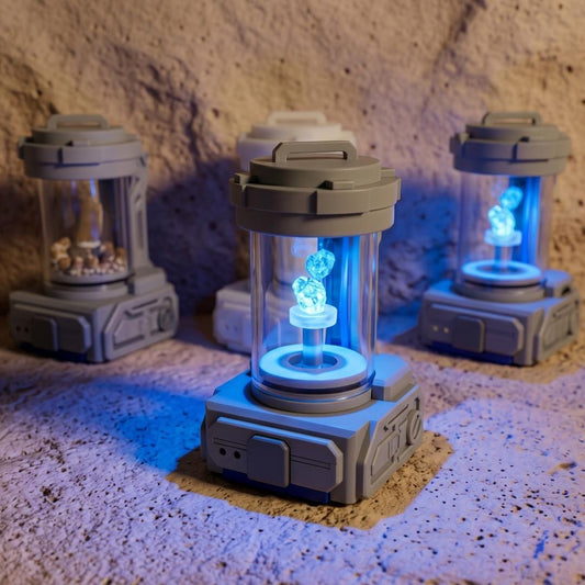 Sci-Fi Crystal Display Box with UV Light, Cyberpunk Mineral Specimen Case, Type-C Rechargeable Fluorescent Showcase, Geeky Desk Decor Gift