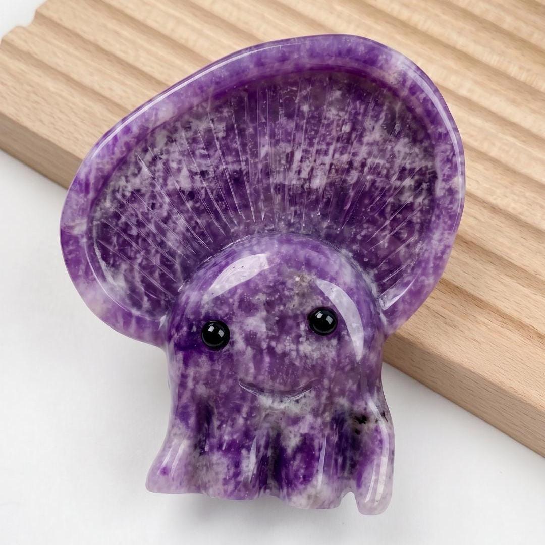 Natural Crystal Jellyfish Carving, Small Gemstone Ocean Animal Figurine, Quartz Marine Creature Statue, Cute Pocket Stone Luxury Gift